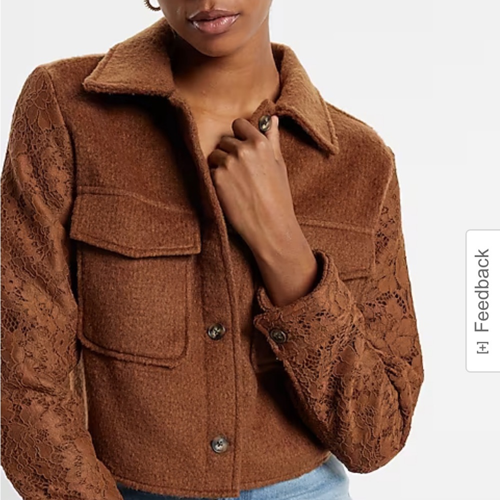 Tweed Lace Sleeve Cropped Shacket
Color: DACHSHUND